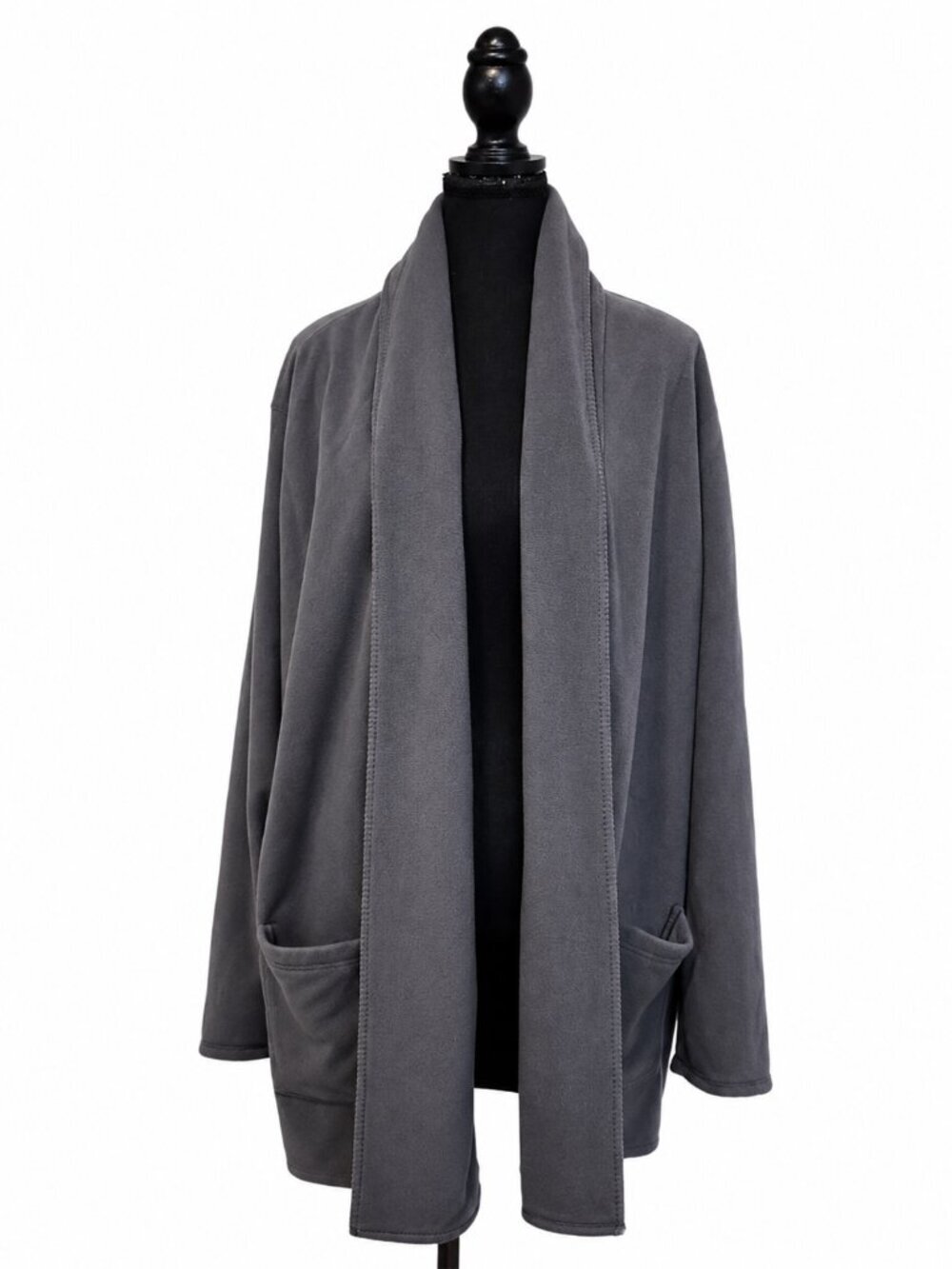 Lord & Taylor Women's 2X Dark Gray Fleece Open Front Cardigan Jacket with Pocket